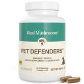Real Mushrooms Pet Defenders con krill, bote diario para soporte inmunológico cotidiano.