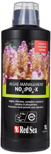Red Sea NO3:PO4-X botella frontal, ayuda a reducir nitratos en acuario marino.