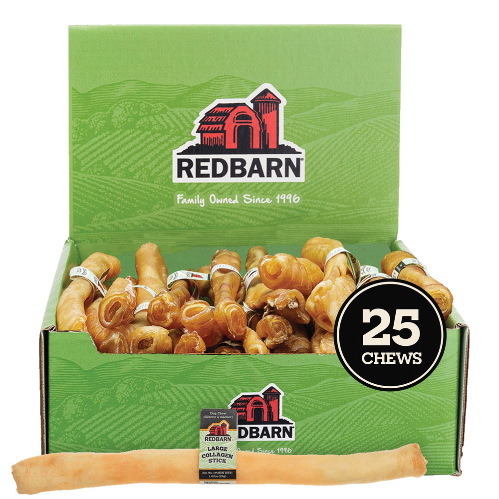 Redbarn Palitos de Colágeno de Res: paquete visible para masticación natural.