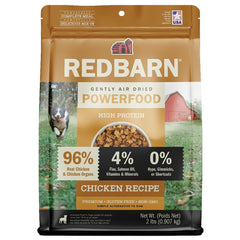 Powerfood Redbarn en envase visible para perros activos, nutrición de alto nivel.
