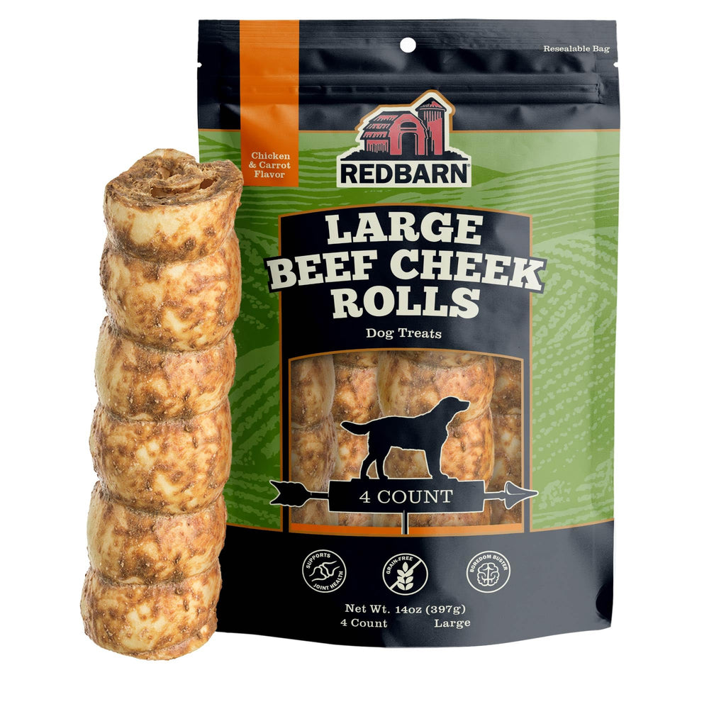 Rollos de mejilla de Redbarn sin gluten, ideales para perros sensibles.