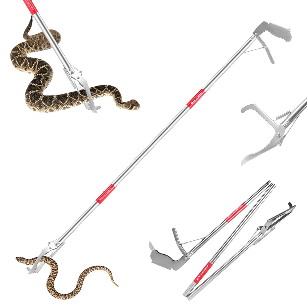 Pinza para serpientes Repgfor con palo de 50 pulgadas para manejo seguro.
