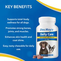 Tabletas masticables de Doc Roys Daily Care para perros activos.