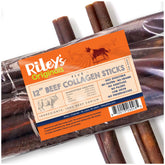 Riley's palitos de colágeno de res 12 pulgadas en empaque, masticación duradera.