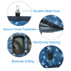 RIOUSSI sac porte-foin suspendu vue arrière avec système de fixation.
