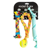 rocket & rex conjunto de juguetes para perros pequeños con cuerda y pelota, ideal para juegos activos.
