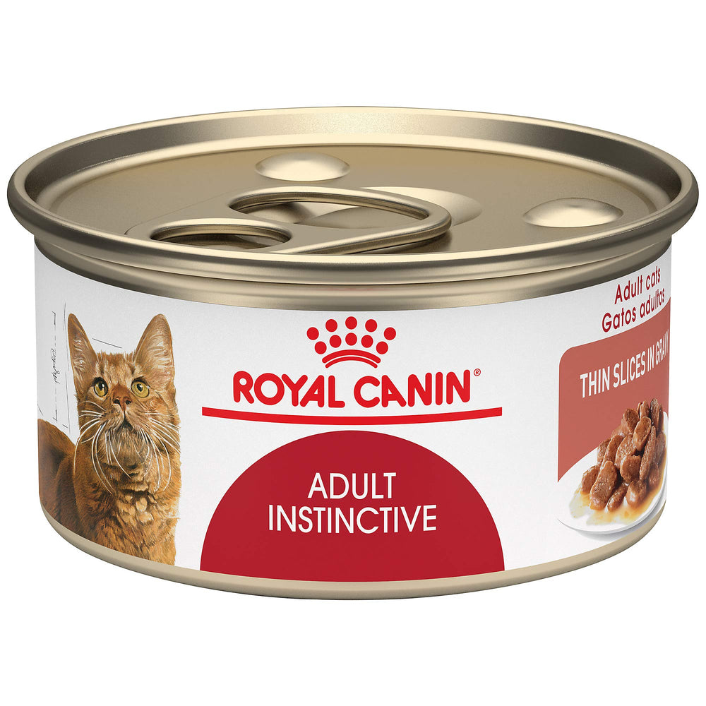 ROYAL CANIN Adult Instinctive en salsa, lata abierta para servir.