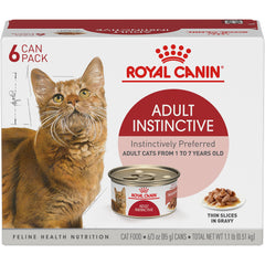Royal Canin trozos finos en salsa en lata de 3 onzas, ideal para gatos adultos.