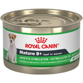 Royal Canin Mature 8+ lata en salsa, frente al envase, ideal para perros adultos mayores.