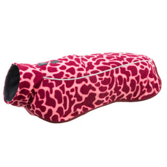 Chaleco polar Ruffwear Berry Lava mediano, vista general para paseos invernales.