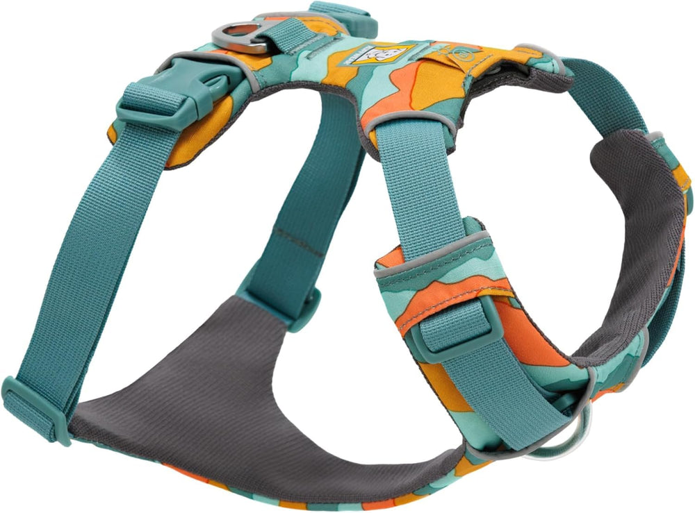 Arnés Ruffwear Front Range con anilla en el dorso para control durante caminatas.