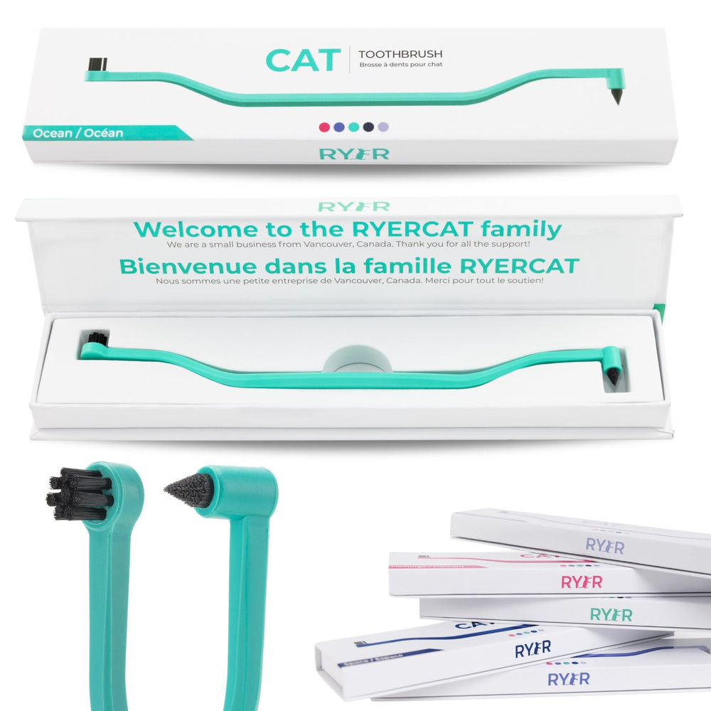 RYERCAT Ocean: cepillo dental de dos caras para gatos, acceso fácil a bocas pequeñas.