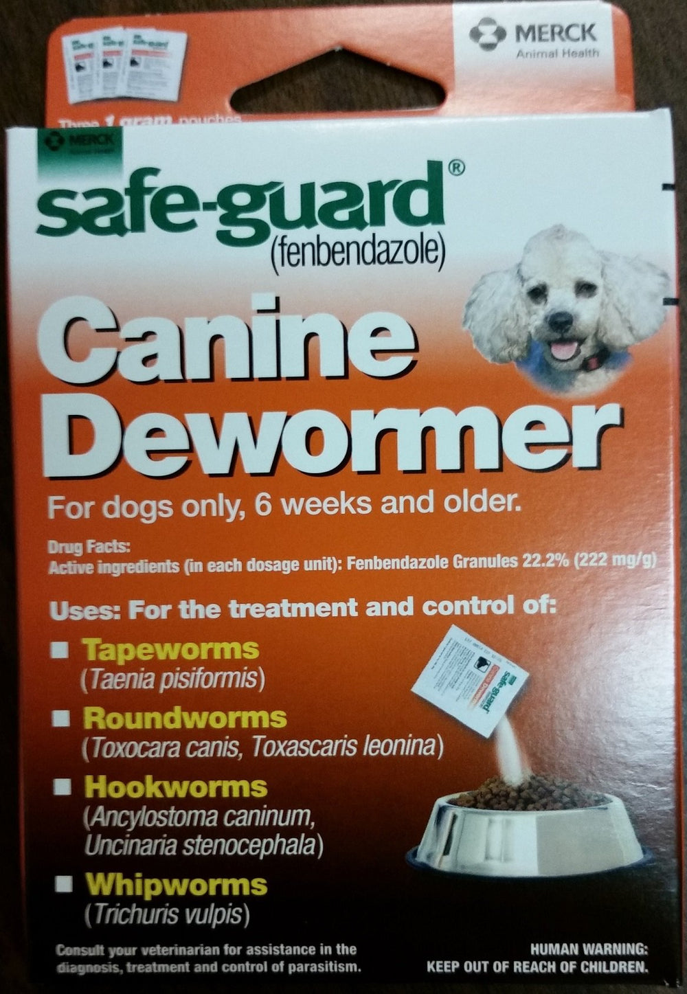Safe-Guard Canine desparasitante en granulos para perros, ayuda a controlar gusanos.