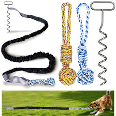SailStart tira-elastica para perros con estaca de acero y bolas masticables.