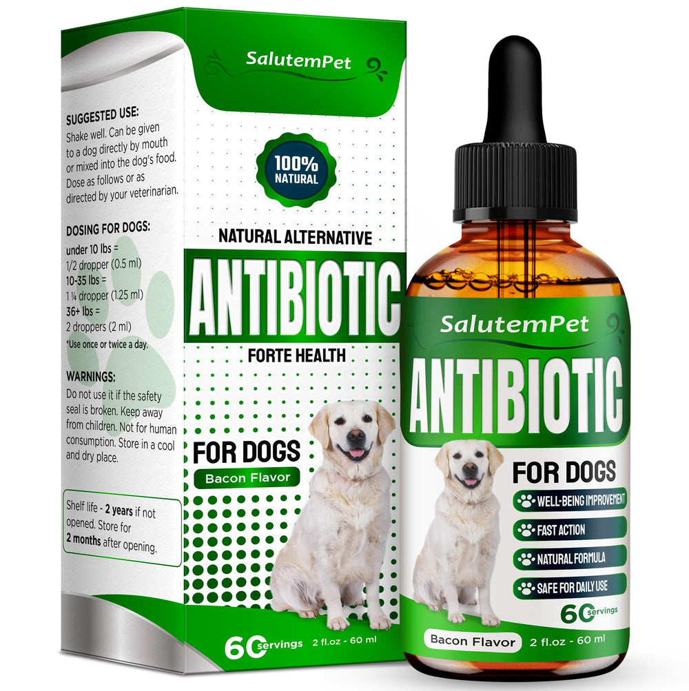 SalutemPet antibiótico para perros con sabor a tocino, apoyo al sistema digestivo.