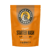 Scratch and Peck Starter Mash para pollitos, proteína 20.5% para crecimiento saludable.