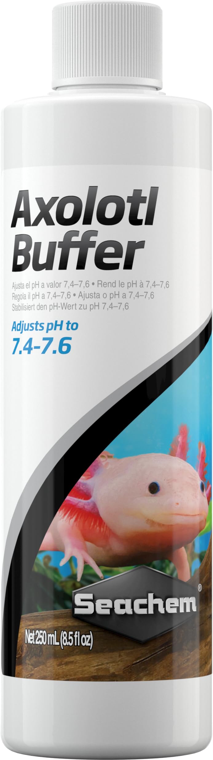 Seachem Axolotl Buffer, botella de 250 ml, mantiene pH estable para axolotls.