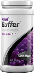 Frasco de Seachem Reef Buffer de 250 g para estabilizar pH y alcalinidad.