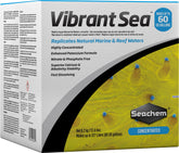 Seachem Vibrant Sea, empaque compacto, facilita almacenamiento y preparación rápida para acuarios marinos.