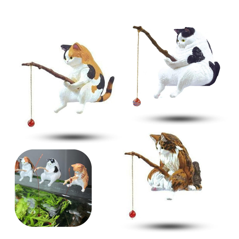 Figura de gato Selxran para pecera, juego de tres piezas duradero y seguro.