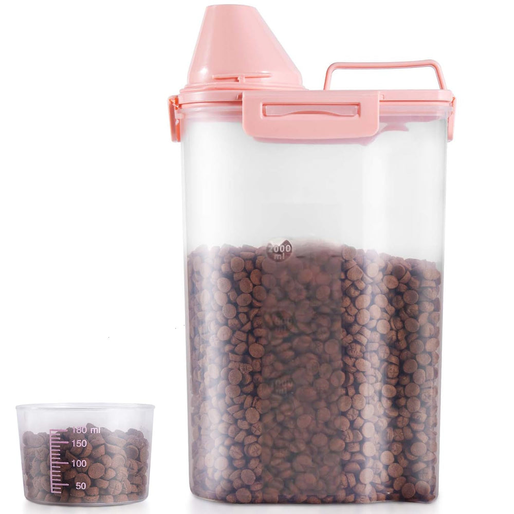 SenseYo contenedor rosado de 3 L para comida de mascotas, fácil de visualizar.