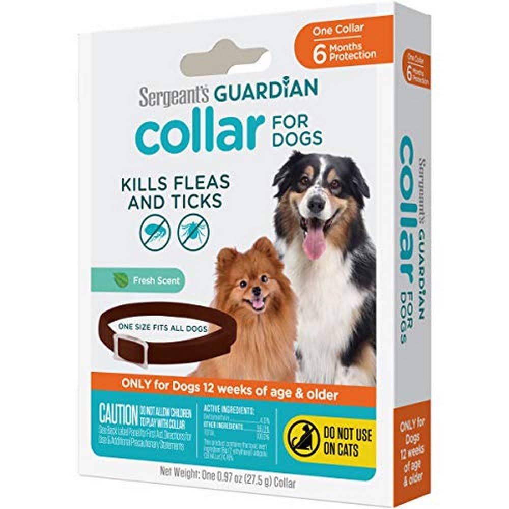 Sergeant's Guardian collar para perros en empaque, protección duradera de pulgas y garrapatas.
