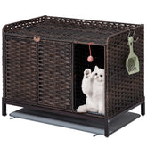SETVSON mueble para caja de arena de gato con ratán tejido oculta la arena y ordena la sala