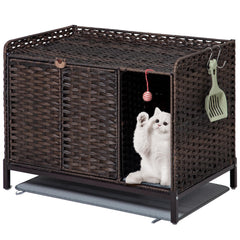 SETVSON mueble para caja de arena de gato con ratán tejido oculta la arena y ordena la sala