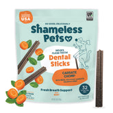 Shameless Pets Palitos dentales Zanahoria Menta, 32 unidades, favorece aliento fresco para perros.