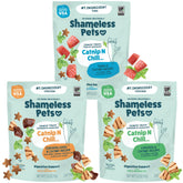 Shameless Pets premios crujientes para gatos, snack sabroso con apoyo digestivo.