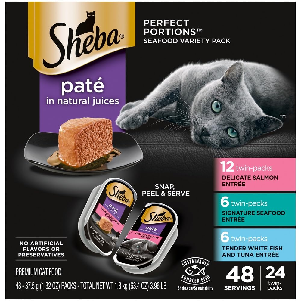 Sheba Perfect Portions Pate con salmón sostenible, comida sabrosa para gatos exigentes