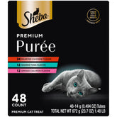 Sheba Puré Premium en tubo con pollo asado, merienda indulgente y práctica para gatos curiosos.