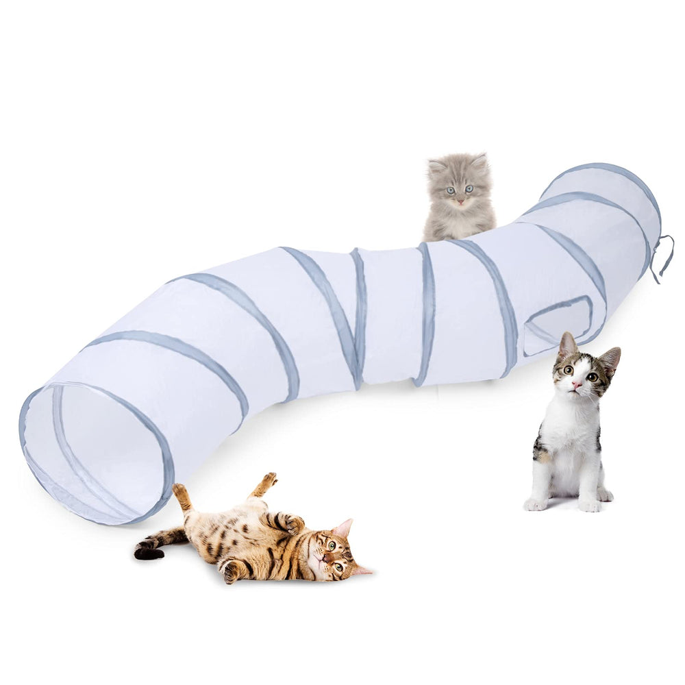 Tunel Sheldamy para gatos, desplegado, ideal para juego interior y exploración.