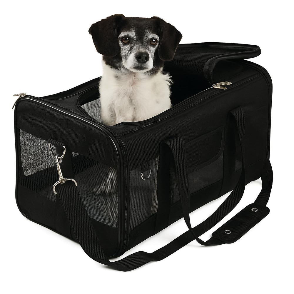 Sherpa Original Deluxe portador mascotas viaje negro grande, cómodo para vuelos y coche