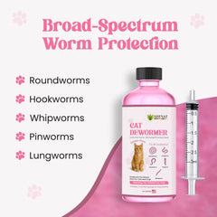 Dewormer SHEVAT VITAMINS sabor pollo, facilita administración oral en gatos.