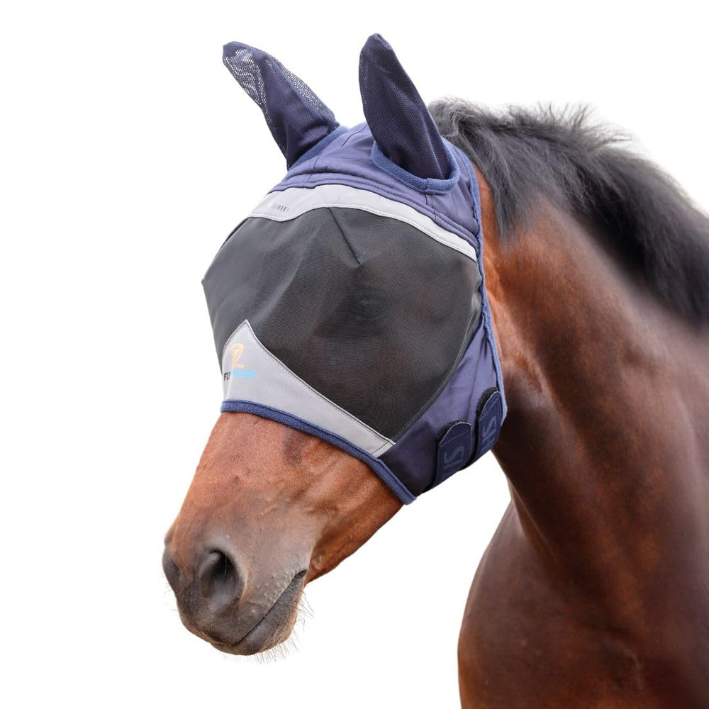 Shires FlyGuard Pro malla fina con orejas protege la cara y orejas del caballo durante el pastoreo.
