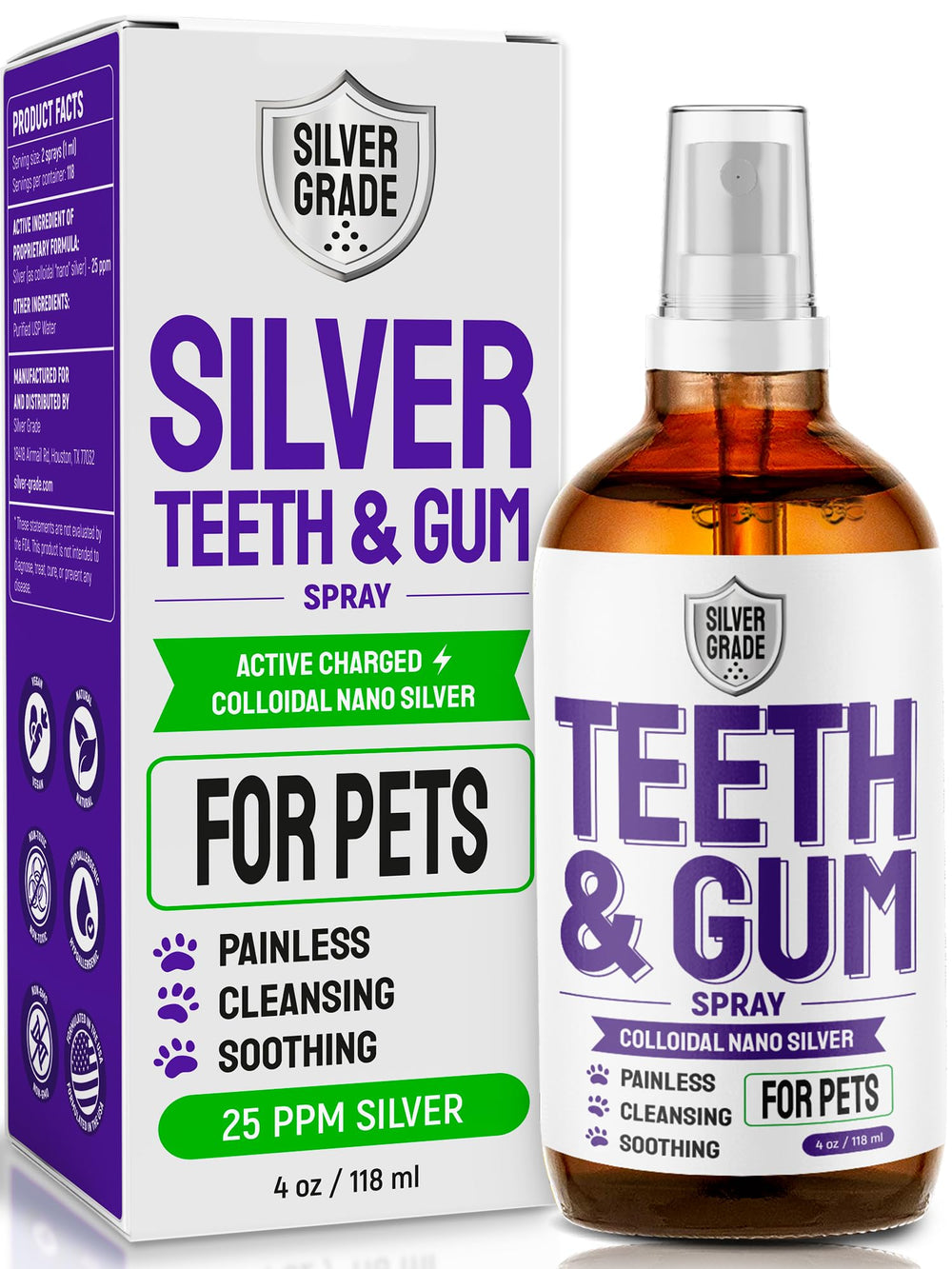 SILVER GRADE Spray dental para perros y gatos, aliento más fresco y boca limpia.