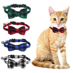 Collar SLSON para gato con cuadros y campana, ideal para localizarlo.