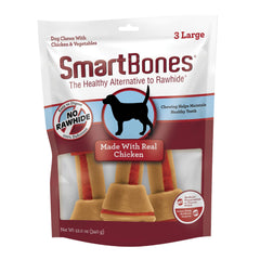 SmartBones hueso grande con pollo real para masticar y apoyar dientes sanos.