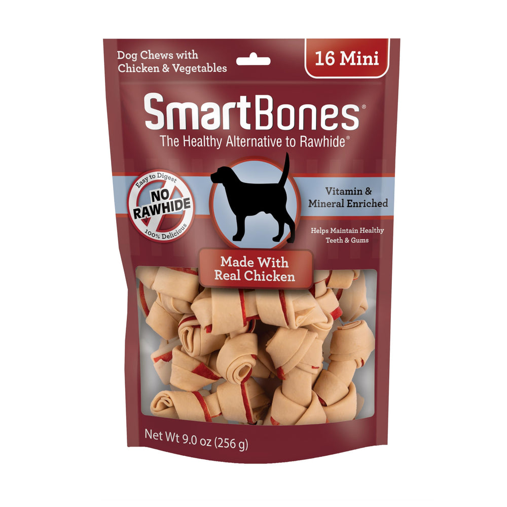 SmartBones Mini Huesos con Pollo Real, sabor real para masticar diario.