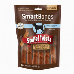 SmartBones Twistz rellenos de mantequilla de maní y centro de cerdo para perros