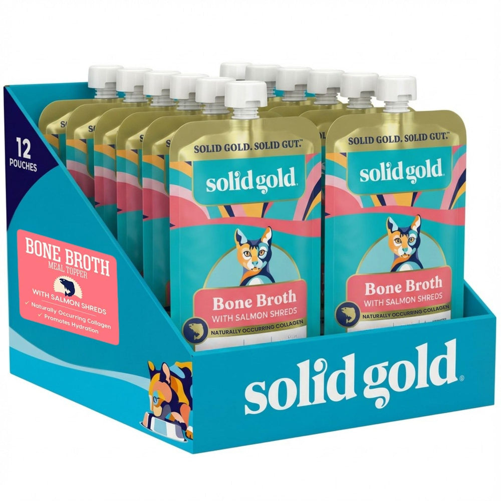 Solid Gold caldo de salmón cocido lentamente para gatos, mejora la hidratación