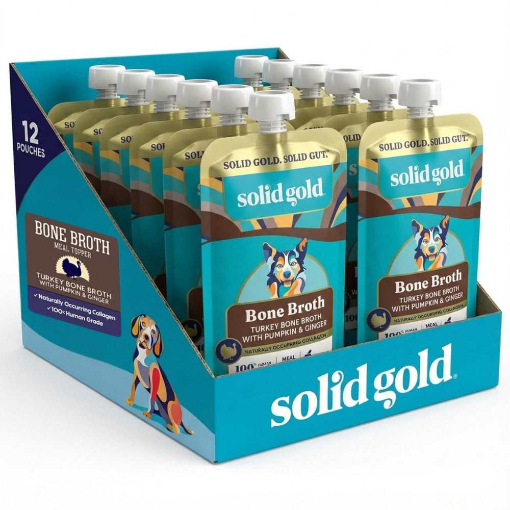 Solid Gold caldo de hueso de pavo en bote para perros, ideal para hidratar croquetas.