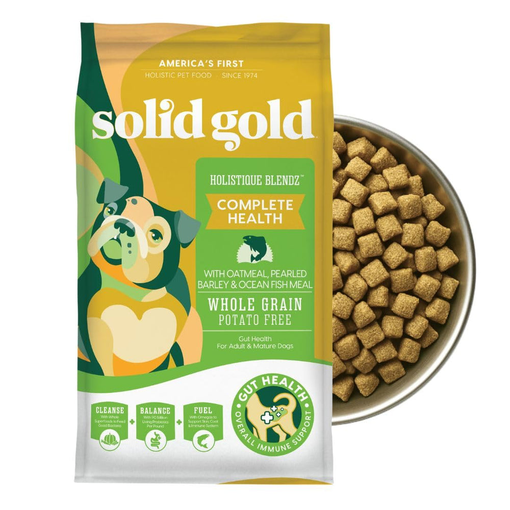 solid gold comida seca para perros adultos y senior, bolsa con fibra digestiva.