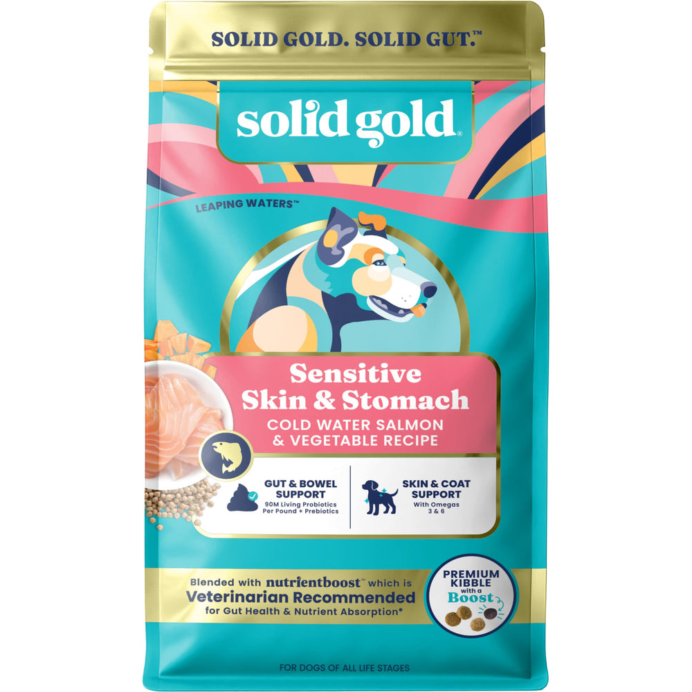 Solid Gold Salmon para perros sensibles, porciones para digestión suave.