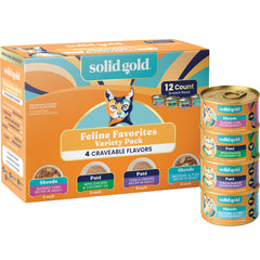 Solid Gold variedad húmeda paté y trozos, ideal para dar variedad en la dieta felina.