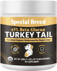 Special Breed cola-pavo organico envase-frente, apoyo al sistema inmunológico de perros y gatos.