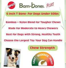 SPOT Bam-Bones Plus T-Bone, durabilidad bambú nylon para mordidas prolongadas.