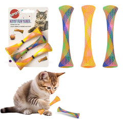 SPOT Kitty Fun Tubes: juguete de malla colorida para morder y perseguir.