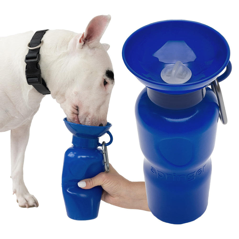 Springer botella de agua para perros 22 oz Indigo, ideal para paseos sin derrames.